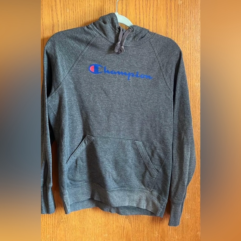 Champion Women’s Dark Gray Hoodie with Blue Logo